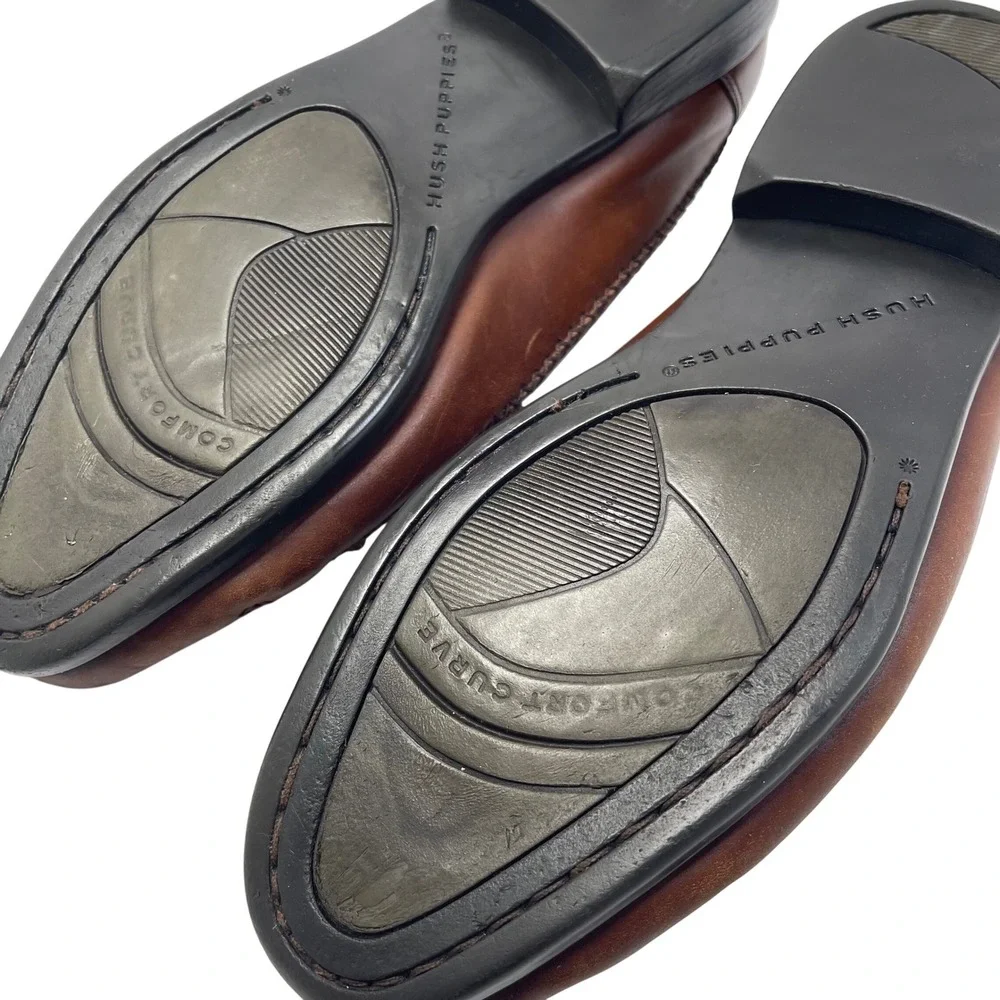 Hush Puppies Brown Leather Loafers Mens Size‎ 9M Tassels Woven Upper Dress Shoes